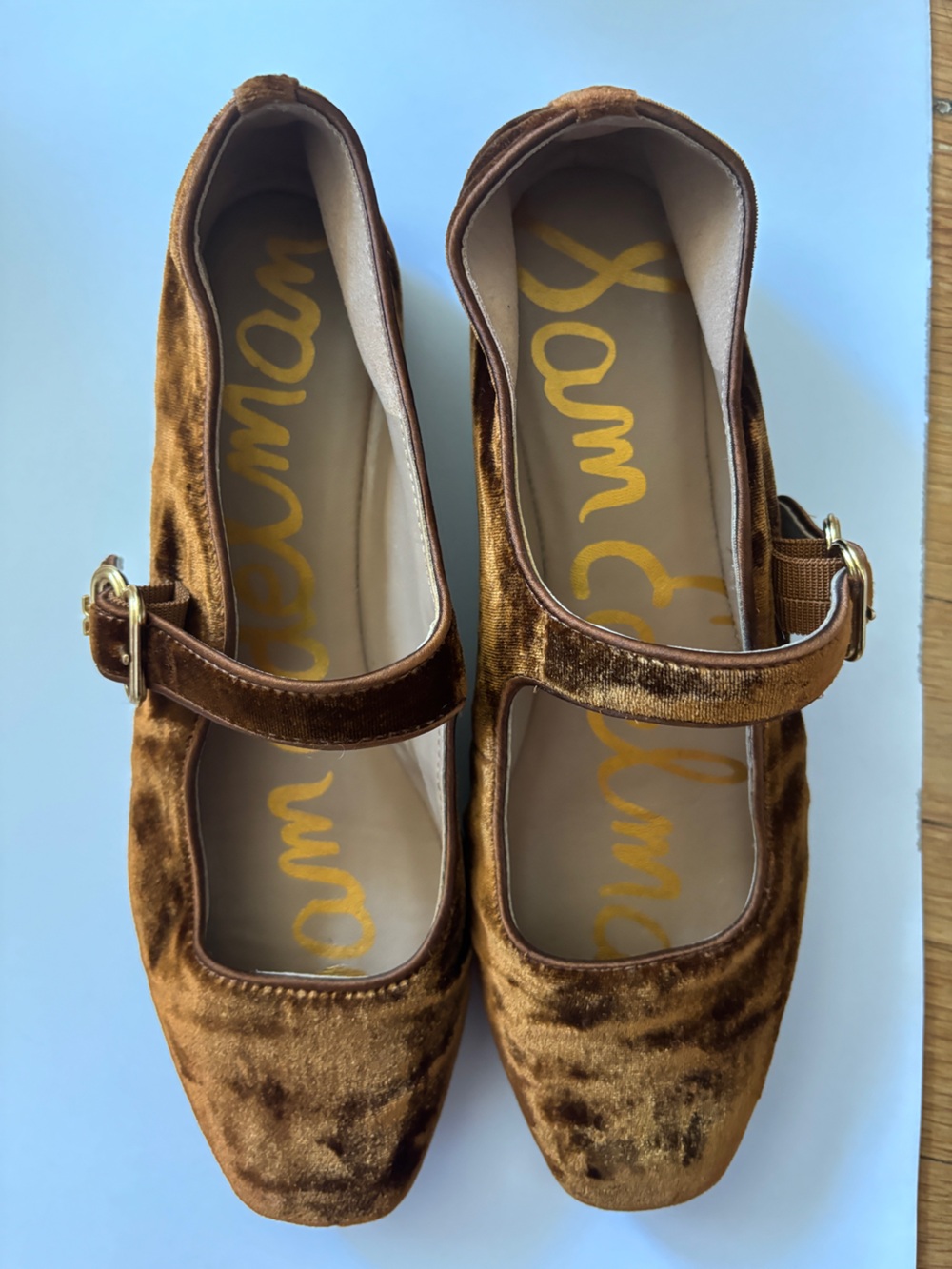 Sam Edelman Velvet Mary Jane Flats with Gold Buckle